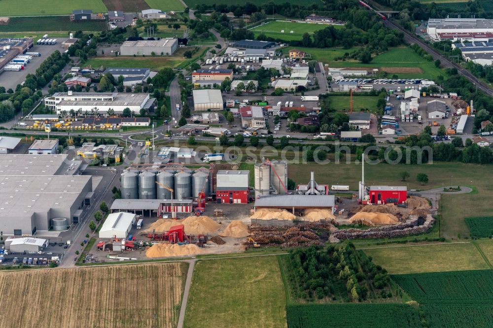 Ettenheim from above - Building and production halls on the premises of German Pellets in Ettenheim in the state Baden-Wurttemberg, Germany