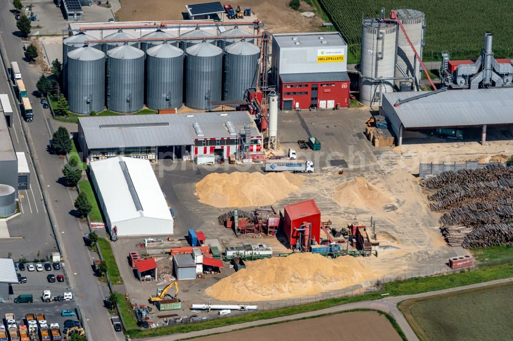 Aerial image Orschweier - Building and production halls on the premises of German Pellets in Ettenheim in the state Baden-Wurttemberg, Germany