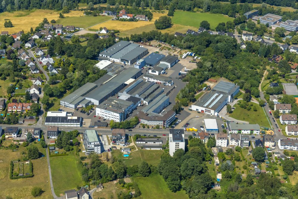 Gevelsberg from the bird's eye view: Building and production halls on the premises of TS Gesellschaft fuer Transport- and Sicherungssysteme mbH on Hasslinghauser Strasse in Gevelsberg in the state North Rhine-Westphalia, Germany
