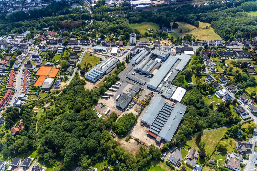 Gevelsberg from above - Building and production halls on the premises of TS Gesellschaft fuer Transport- and Sicherungssysteme mbH on Hasslinghauser Strasse in Gevelsberg in the state North Rhine-Westphalia, Germany
