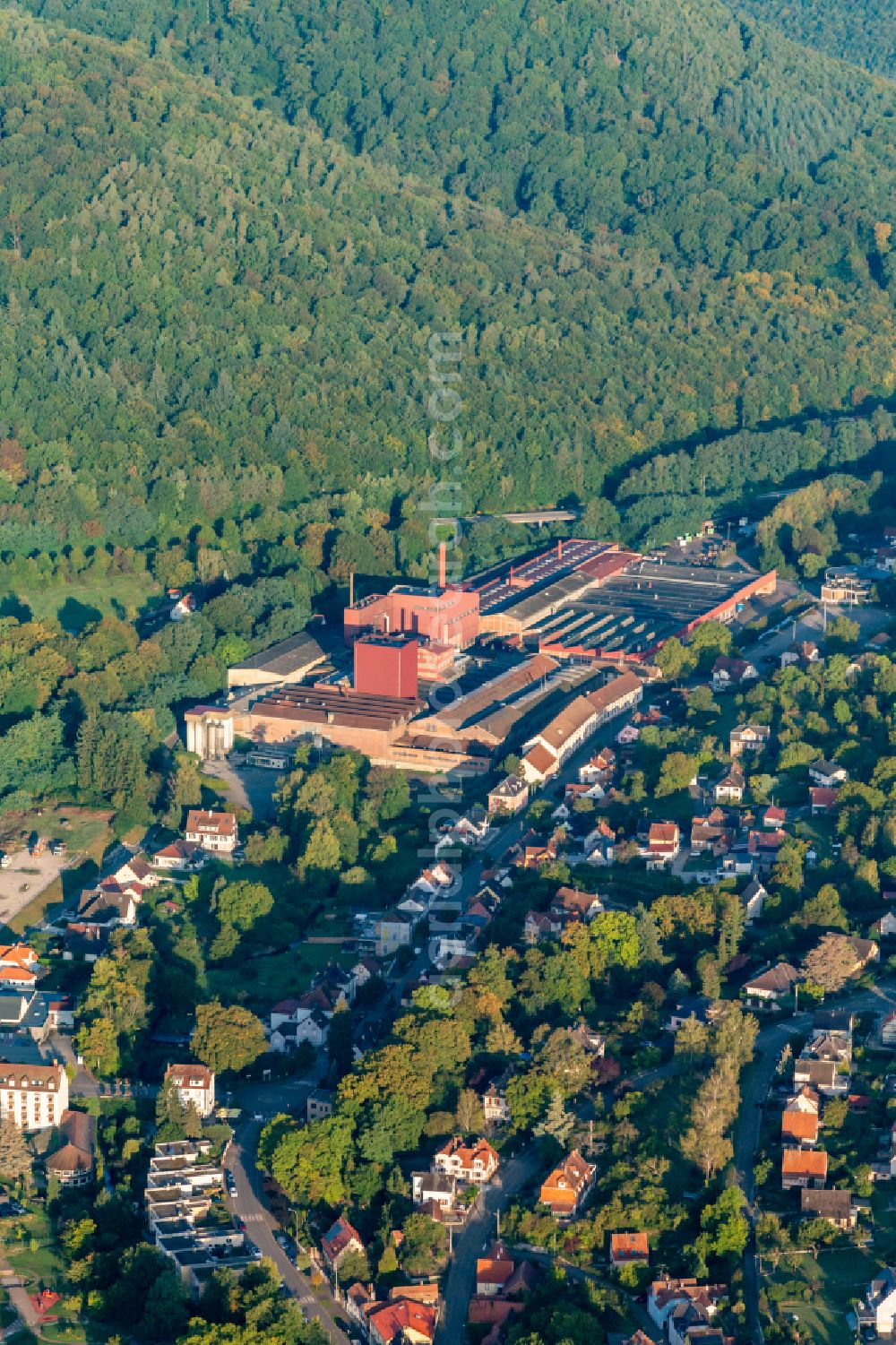 Aerial image Niederbronn-les-Bains - Building and production halls on the premises of the Foundry NIEDERBRONN in Niederbronn-les-Bains in Grand Est, France