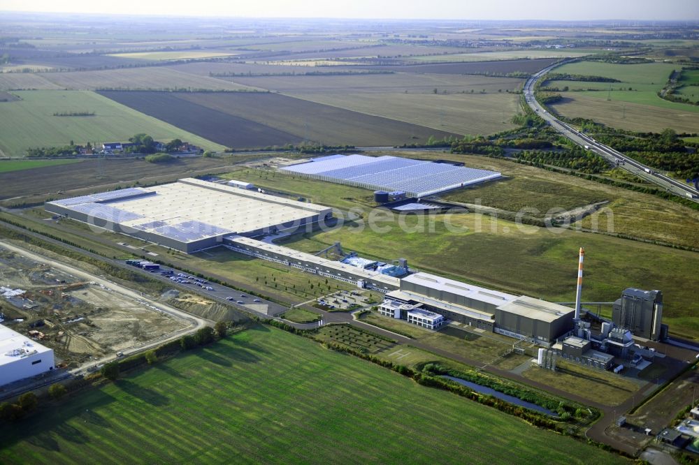 Magdeburg from the bird's eye view: Building and production halls on the premises of f glass GmbH on Appendorfer Weg in Suelzetal in the state Saxony-Anhalt