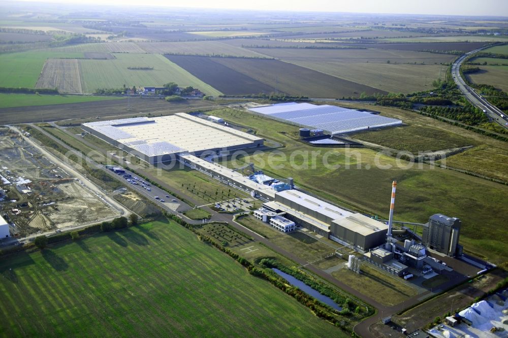 Aerial image Magdeburg - Building and production halls on the premises of f glass GmbH on Appendorfer Weg in Suelzetal in the state Saxony-Anhalt
