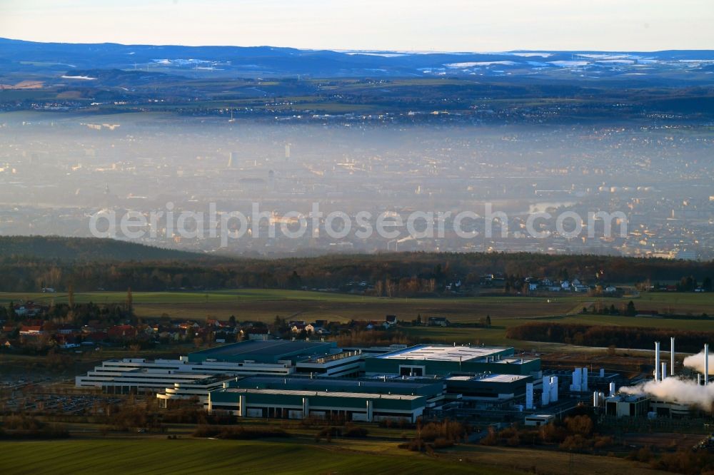 Aerial image Dresden - Night lighting building and production halls on the premises of GLOBALFOUNDRIES Management Services Limited Liability Company & Co. KG on Wilschdorfer Landstrasse in the district Wilschdorf in Dresden in the state Saxony, Germany