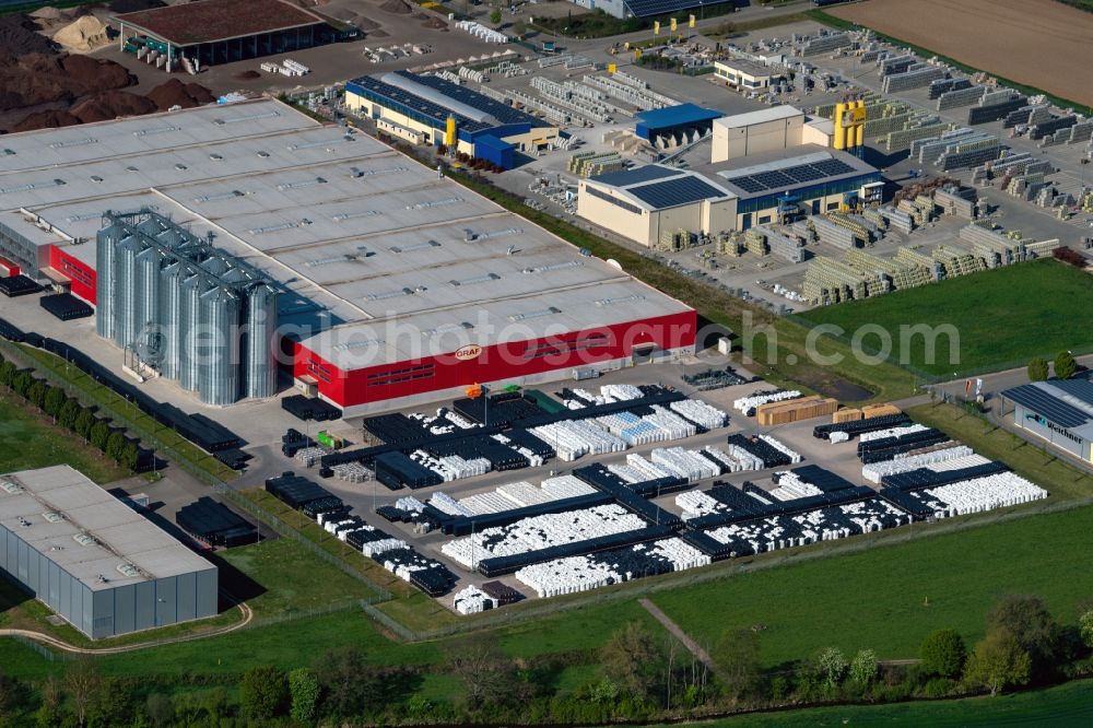 Herbolzheim from above - Building and production halls on the premises of Graf Kunststoffe in Herbolzheim in the state Baden-Wurttemberg, Germany