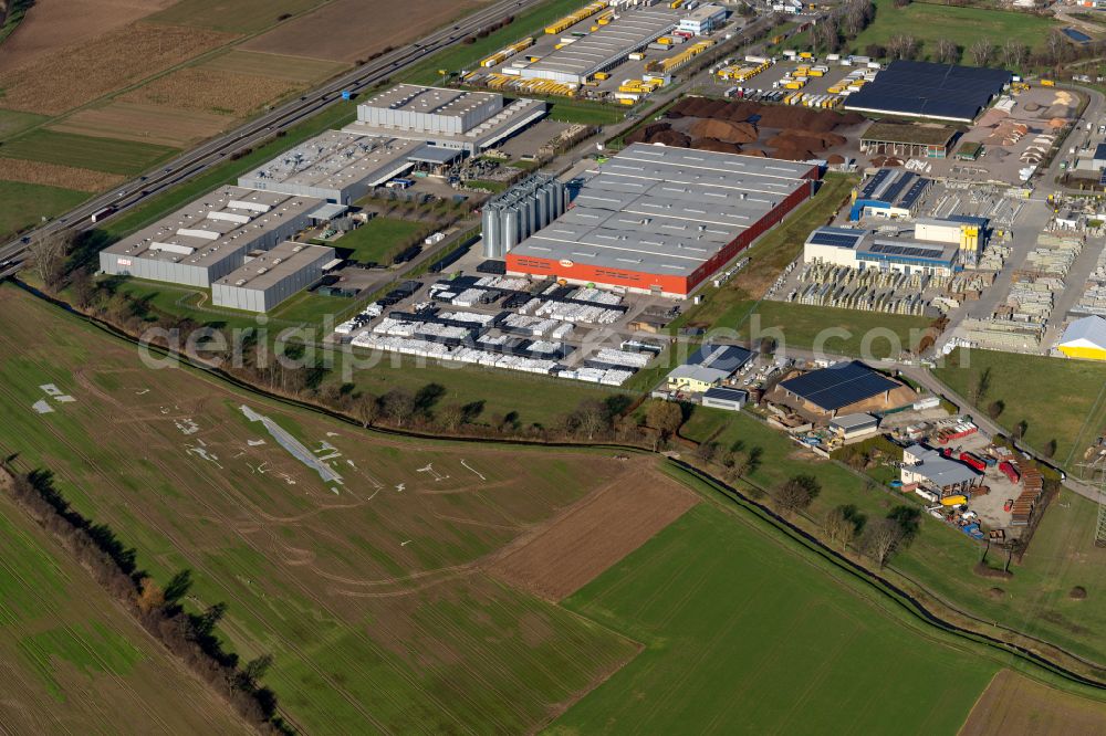 Herbolzheim from the bird's eye view: Building and production halls on the premises of Graf Kunststoffe in Herbolzheim in the state Baden-Wurttemberg, Germany