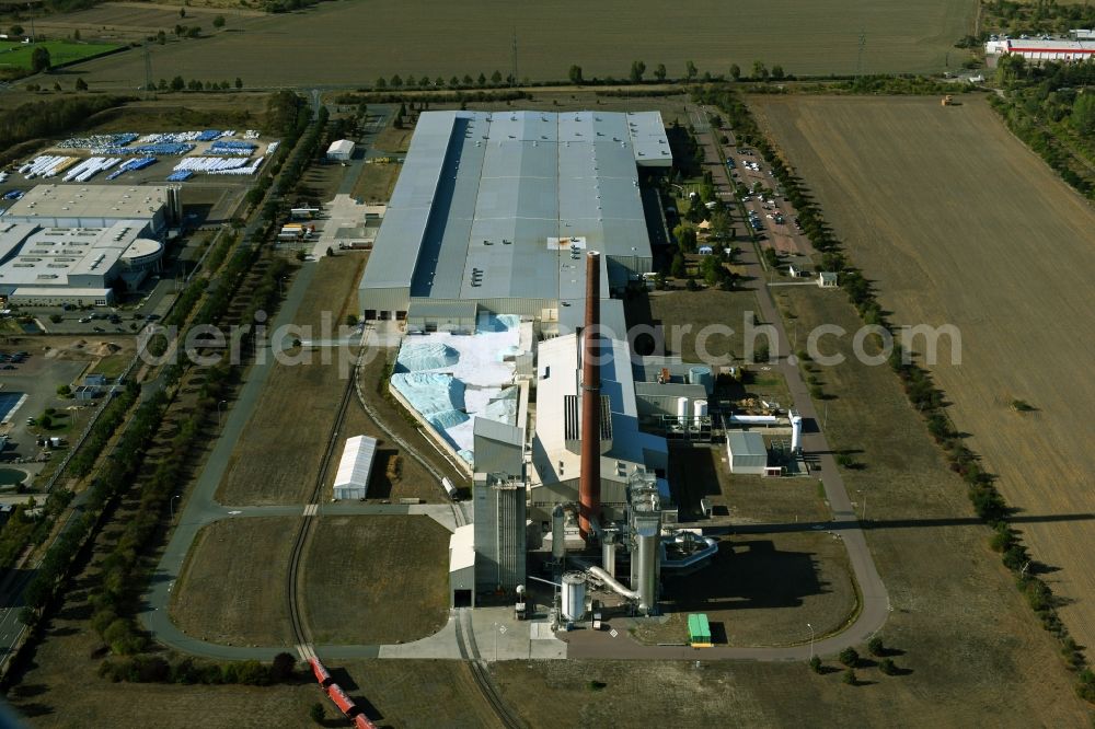 Aerial photograph Thalheim - Building and production halls on the premises of Guardian Flachglas GmbH on Guardianstrasse in Thalheim in the state Saxony-Anhalt, Germany