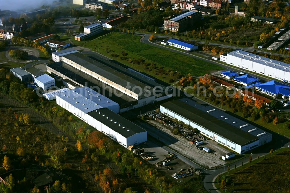 Aerial image Artern/Unstrut - Building and production halls on the premises of HALFEN GmbH on Otto-Bruenner-Strasse in Artern/Unstrut in the state Thuringia, Germany