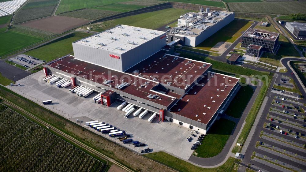 Grafschaft from above - Factory premises of Haribo GmbH in Grafschaft in the state Rhineland-Palatinate, Germany