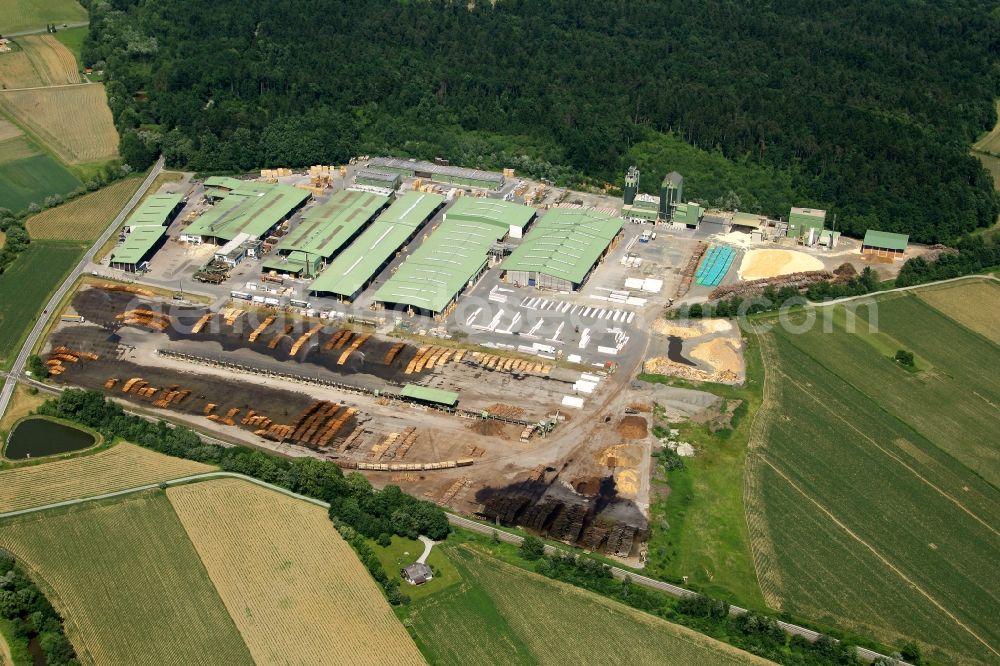Preding from above - Buildings and production halls on the HASSLACHER NORICA TIMBER - HASSLACHER Group site near Preding in Styria, Austria