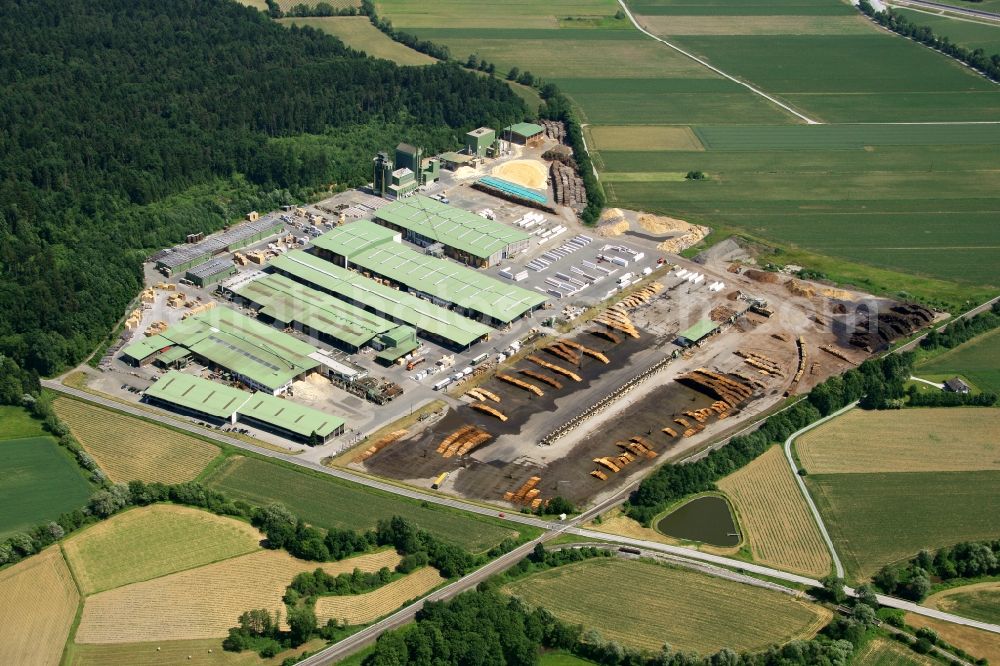 Preding from the bird's eye view: Buildings and production halls on the HASSLACHER NORICA TIMBER - HASSLACHER Group site near Preding in Styria, Austria