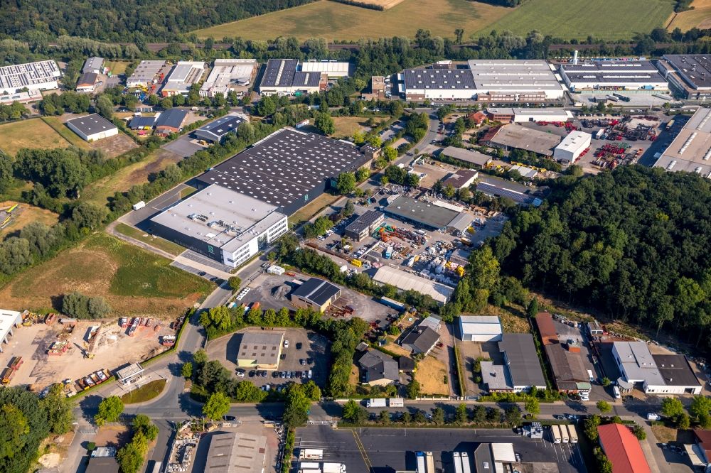 Aerial image Ahlen - Building and production halls on the premises of LR Health & Beauty Systems GmbH on Porschestrasse in Ahlen in the state North Rhine-Westphalia, Germany