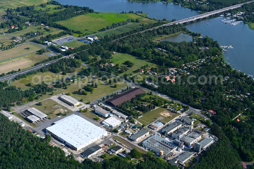 Werder (Havel) from above - Building and production halls on the premises of Herbstreith & Fox KG in Werder (Havel) in the state Brandenburg, Germany