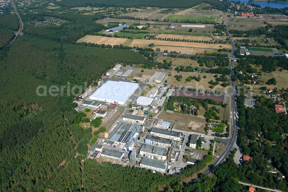 Werder (Havel) from above - Building and production halls on the premises of Herbstreith & Fox KG in Werder (Havel) in the state Brandenburg, Germany