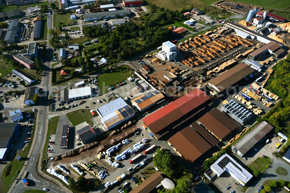 Hagenow from the bird's eye view: Building and production halls on the premises of HMS Holzindustrie Hagenow GmbH in Hagenow in the state Mecklenburg - Western Pomerania, Germany
