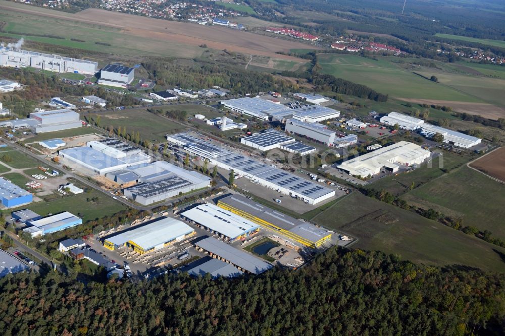 Aerial image Burg - Building and production halls on the premises of Ing.-Holzbau Schnoor GmbH & Co. KG on Tuchmacherweg in Burg in the state Saxony-Anhalt, Germany