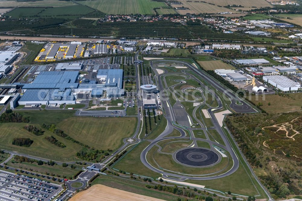 Aerial image Leipzig - Building and production halls on the premises of Dr. Ing. h.c. F. Porsche AG on Porschestrasse in the district Luetzschena in Leipzig in the state Saxony, Germany