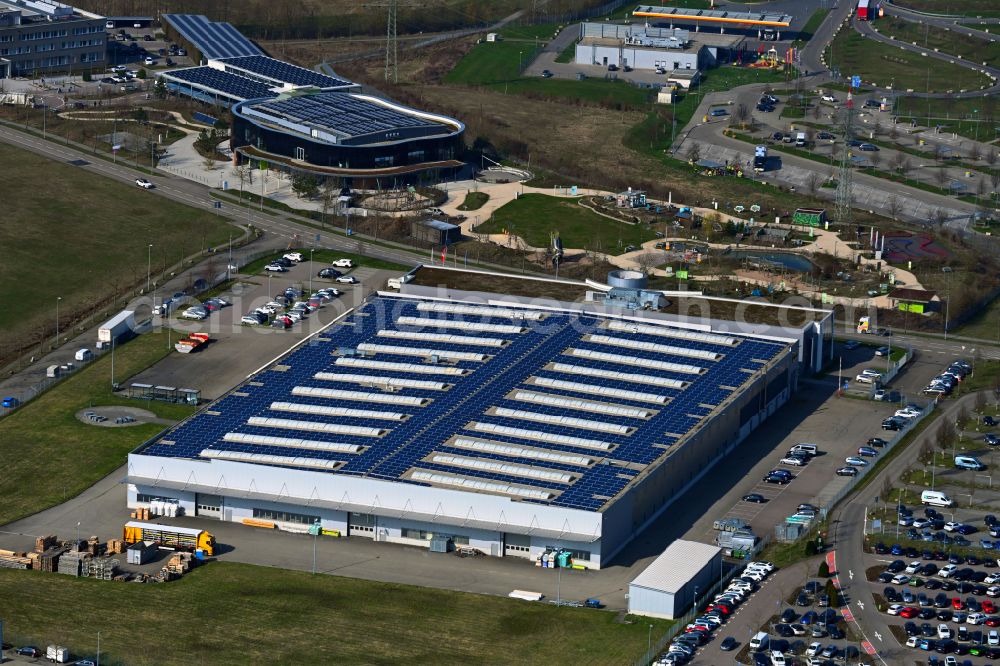 Aerial image Sinsheim - Building and production halls on the premises of Interroll AG on street Dietmar-Hopp-Strasse in Sinsheim in the state Baden-Wuerttemberg, Germany