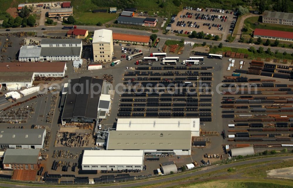 Sondershausen from above - Building and production halls on the premises of isoplus Fernwaermetechnik Vertriebsgesellschaft mbH on Schachtstrasse in Sondershausen in the state Thuringia, Germany