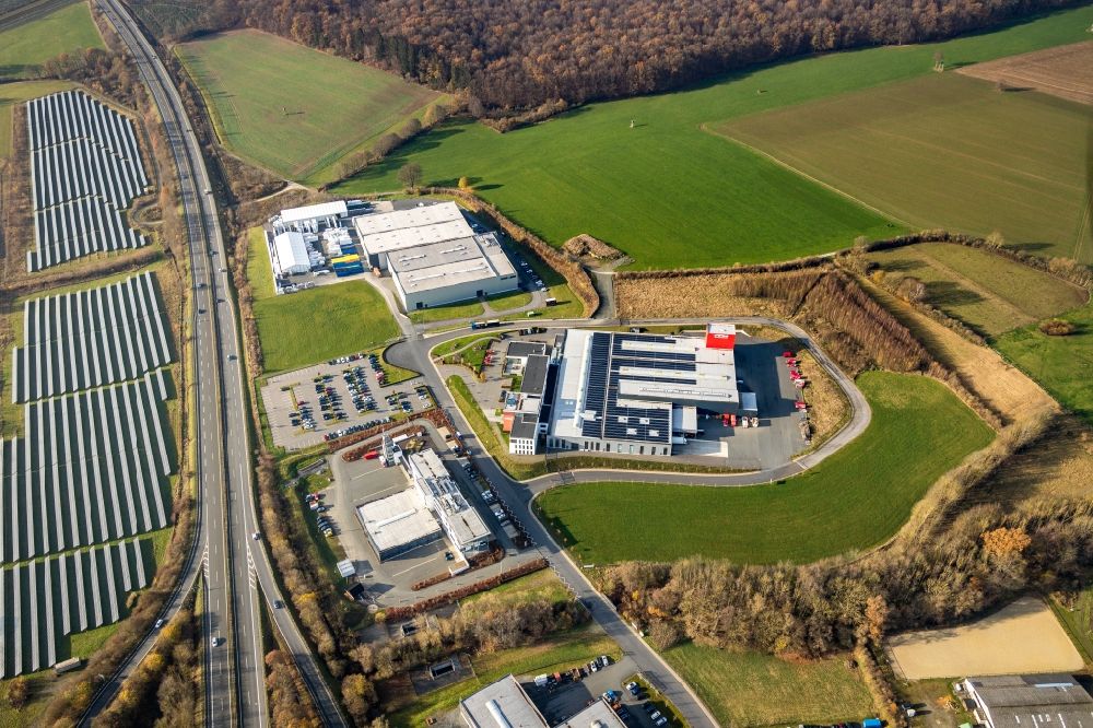 Meschede from above - Building and production halls on the premises of ITH GmbH & Co. KG on Steinwiese in the district Enste in Meschede at Sauerland in the state North Rhine-Westphalia