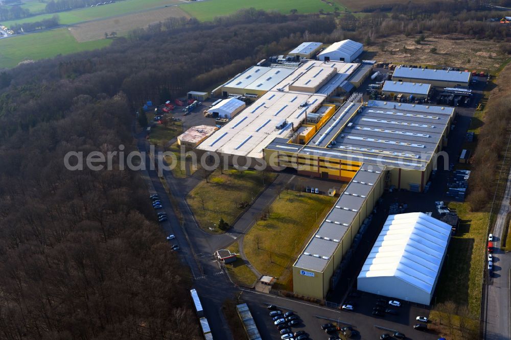Aerial image Albertshausen - Building and production halls on the premises of Joyson PlasTec GmbH on street Haeuserschlag in Albertshausen in the state Bavaria, Germany