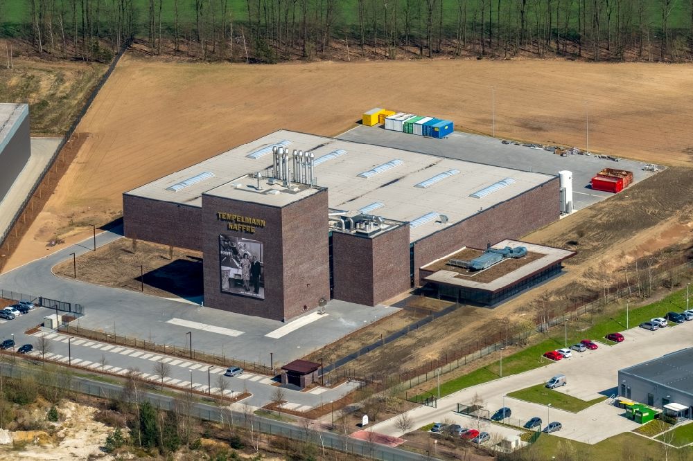 Aerial image Marl - Building and production halls on the premises of Coffee Roaster Tempelmann on Werrastrasse in Marl in the state North Rhine-Westphalia, Germany