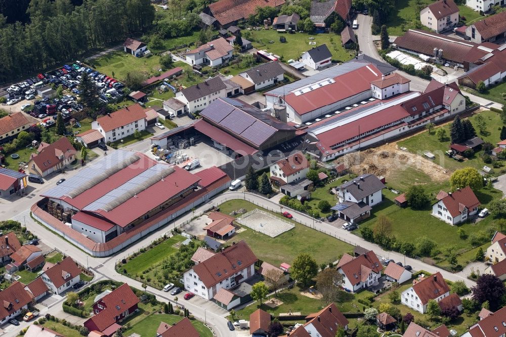 Balzhausen from above - Building and production halls on the premises of Kalchschmid GmbH & Co. KG on Pfarrer-Rost-Strasse in Balzhausen in the state Bavaria, Germany