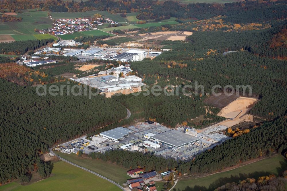 Weichselstein from above - Building and production halls on the premises KANN GmbH Baustoffwerke / factory and with Mustergarten on Weissmarterstrasse in Weichselstein in the state Bavaria, Germany