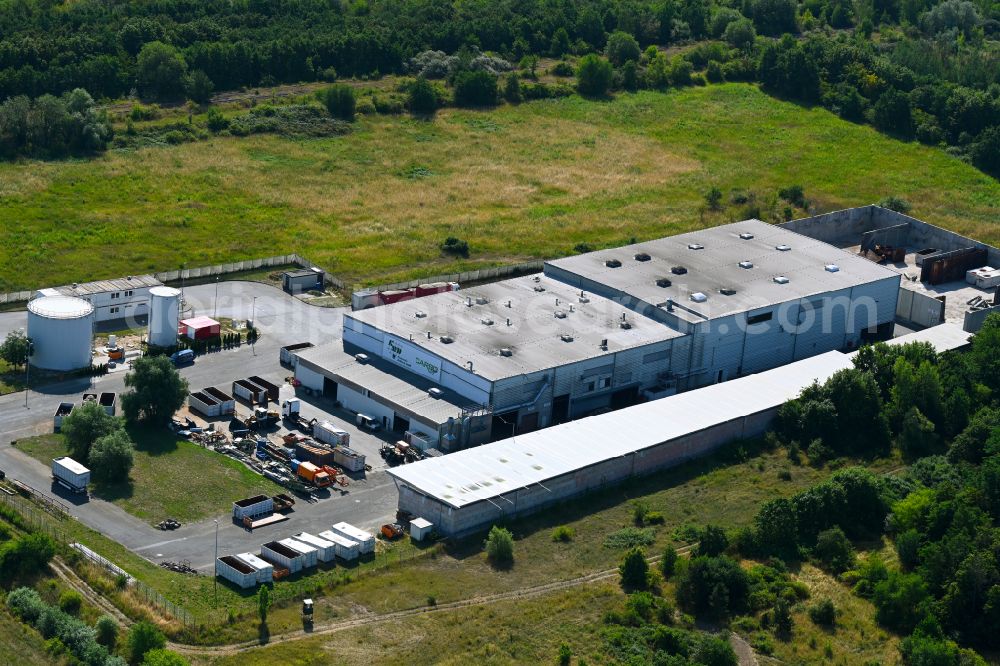 Aerial image Delitzsch - Building and production halls on the premises Kreiswerke Delitzsch GmbH on street Rudolf-Diesel-Strasse in the district Zwochau in Delitzsch in the state Saxony, Germany