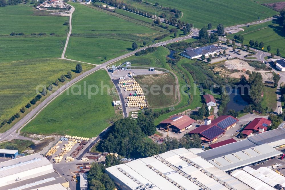 Bad Schussenried from above - Building and production halls on the premises of Liebherr-Mischtechnik GmbH in Bad Schussenried in the state Baden-Wuerttemberg, Germany