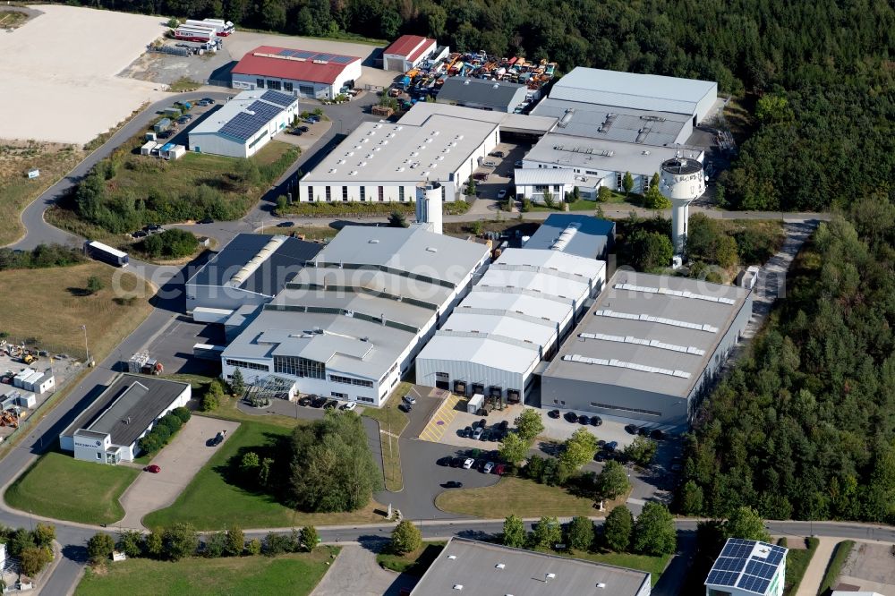 Osterburken from above - Building and production halls on the premises of LTI-Metalltechnik GmbH at Industriepark in Osterburken in the state Baden-Wurttemberg, Germany