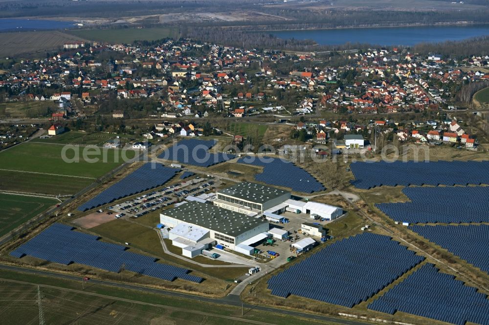Sandersdorf-Brehna from the bird's eye view: Building and production halls on the premises MAGNA Powertrain Germany GmbH Zaascher Strasse in Sandersdorf-Brehna in the state Saxony-Anhalt, Germany