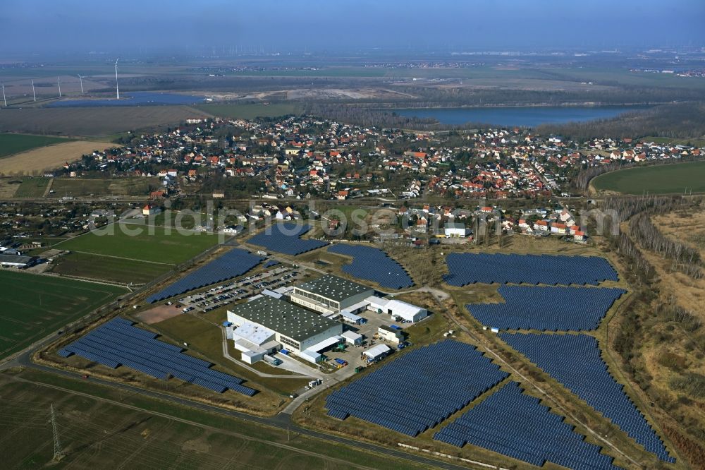 Aerial image Sandersdorf-Brehna - Building and production halls on the premises MAGNA Powertrain Germany GmbH Zaascher Strasse in Sandersdorf-Brehna in the state Saxony-Anhalt, Germany