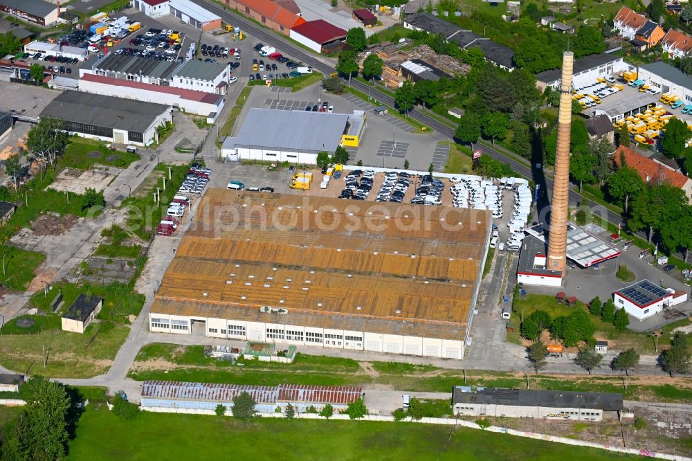 Biesenthal from the bird's eye view: Building and production halls on the premises of of Moebelfolien GmbH in Biesenthal in the state Brandenburg, Germany