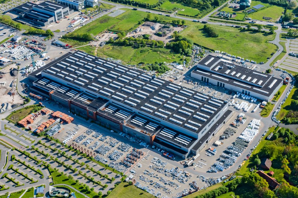 Aerial photograph Aurich - Building and production halls on the premises of Mechanic Anlagenbau GmbH on street Abelweg - Borsigstrasse in the district Sandhorst in Aurich in the state Lower Saxony, Germany