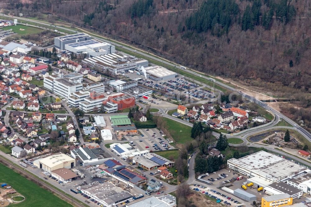 Aerial image Maulburg - Buildings and halls on the premises of measurement and control company Endress and Hauser Maulburg in the state Baden-Wurttemberg