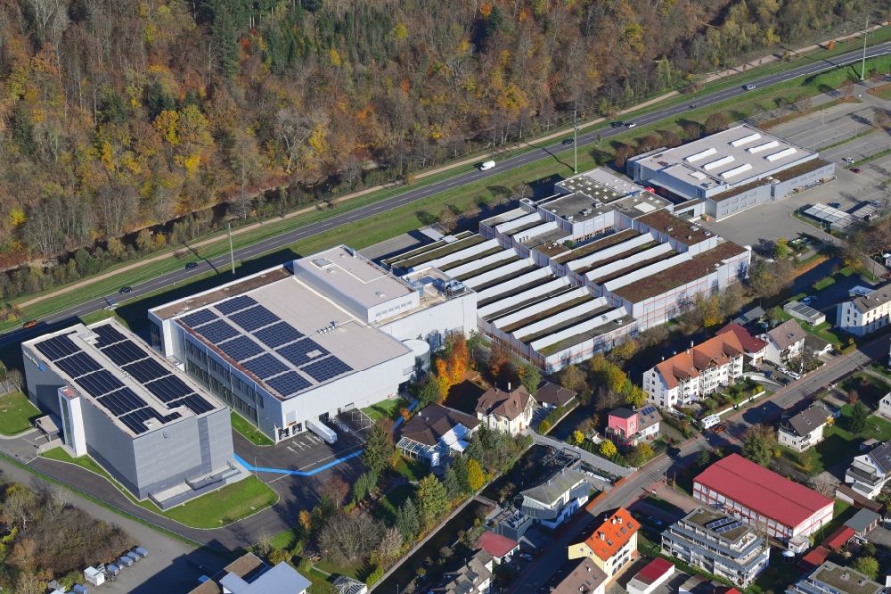 Maulburg from above - Buildings and halls on the premises of measurement and control company Endress and Hauser Maulburg in the state Baden-Wurttemberg