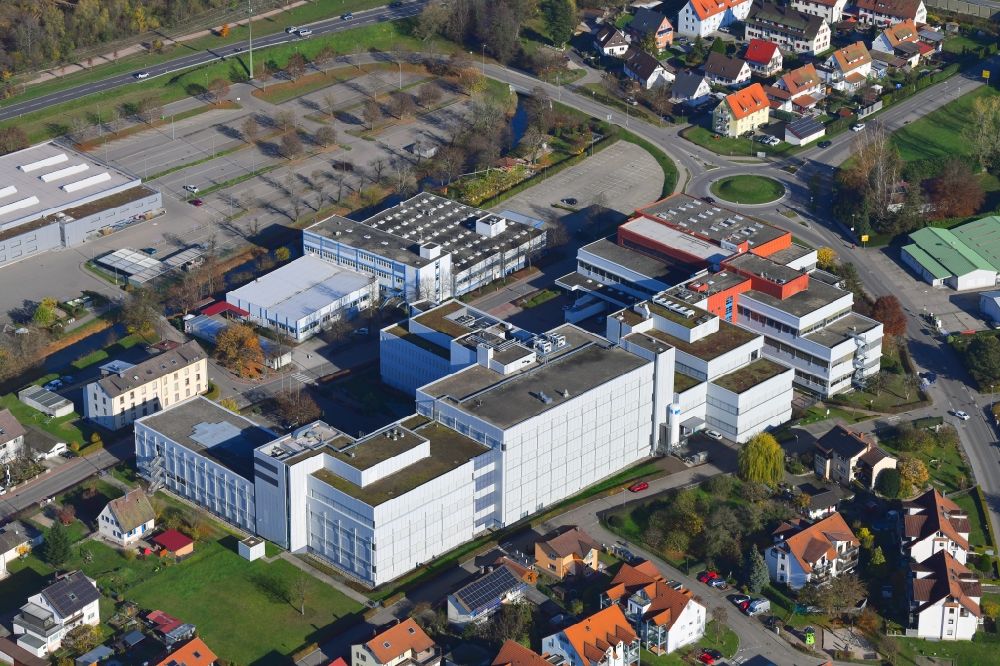 Maulburg from the bird's eye view: Buildings and halls on the premises of measurement and control company Endress and Hauser Maulburg in the state Baden-Wurttemberg