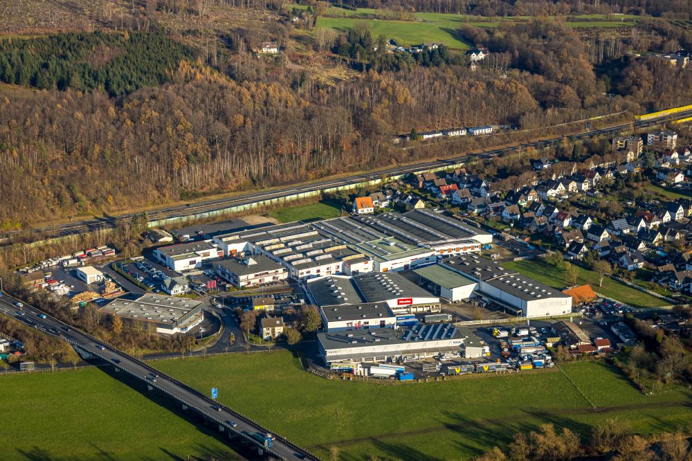 Aerial photograph Arnsberg - Building and production halls on the premises of Miele & Cie. KG on Breddestrasse in Arnsberg in the state North Rhine-Westphalia, Germany