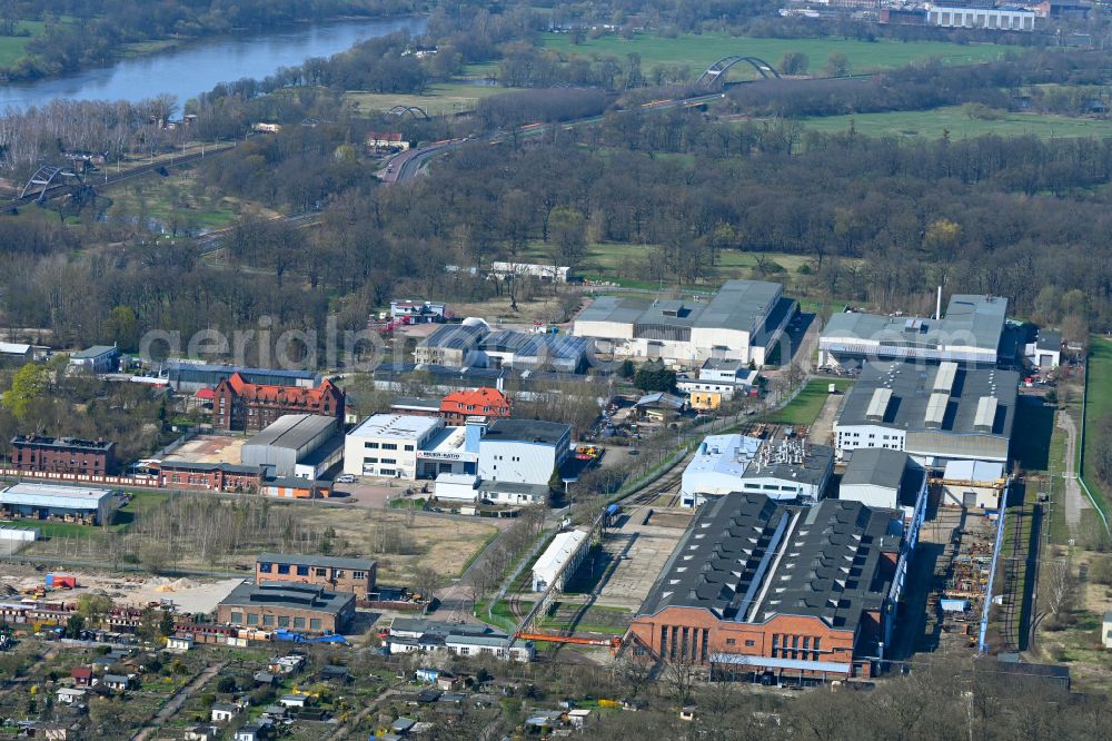Aerial image Dessau - Building and production halls on the premises Molinari Rail GmbH on street Am Waggonbau in Dessau in the state Saxony-Anhalt, Germany