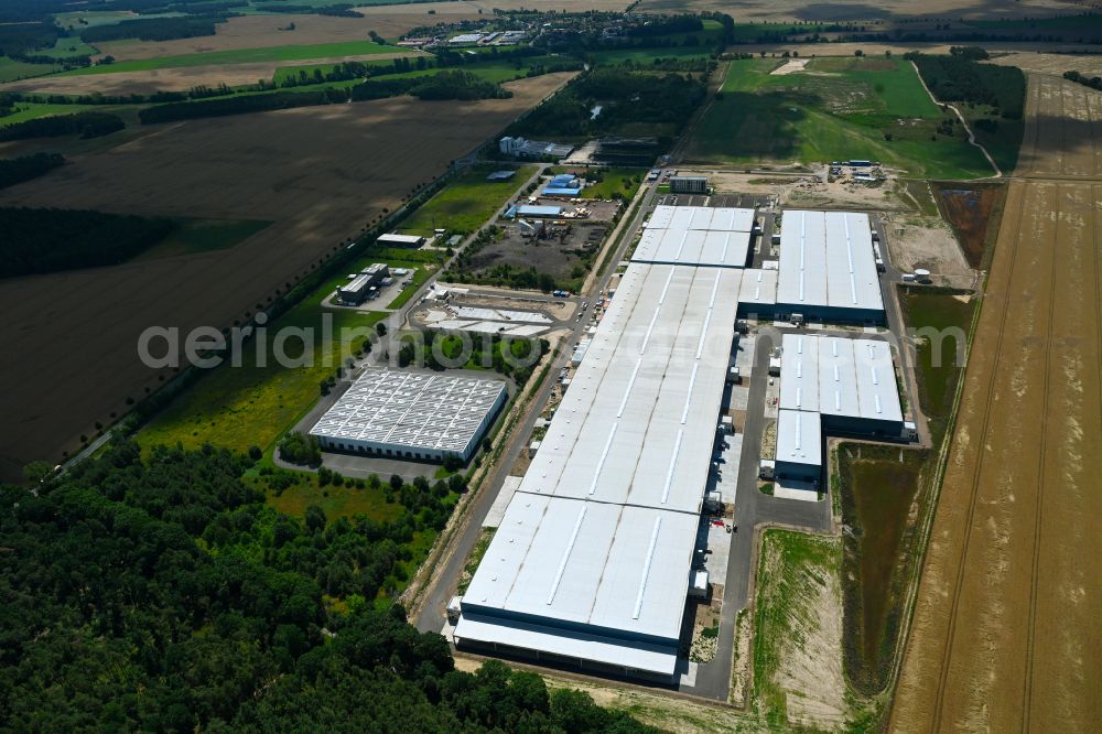 Möckern from above - Building and production halls on the premises Nokera - Green-Construction-Factory in the district Stegelitz in Moeckern in the state Saxony-Anhalt, Germany