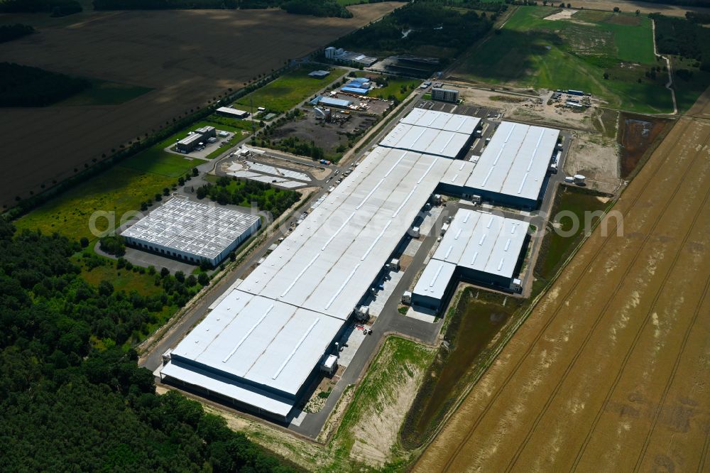 Möckern from the bird's eye view: Building and production halls on the premises Nokera - Green-Construction-Factory in the district Stegelitz in Moeckern in the state Saxony-Anhalt, Germany