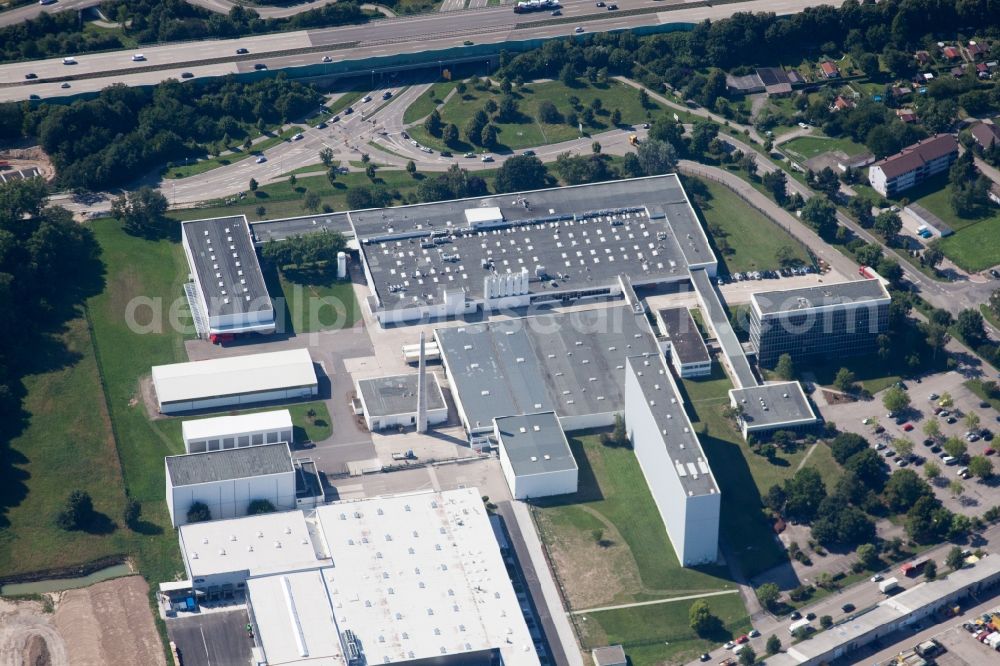 Ettlingen from the bird's eye view: Building and production halls on the premises of Dr. Oetker Professional in Ettlingen in the state Baden-Wuerttemberg
