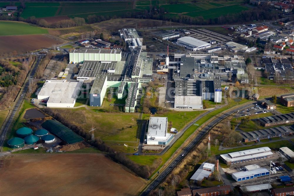 Duderstadt from above - Building and production halls on the premises of Ottobock SE & Co. KGaA in Duderstadt in the state Lower Saxony, Germany