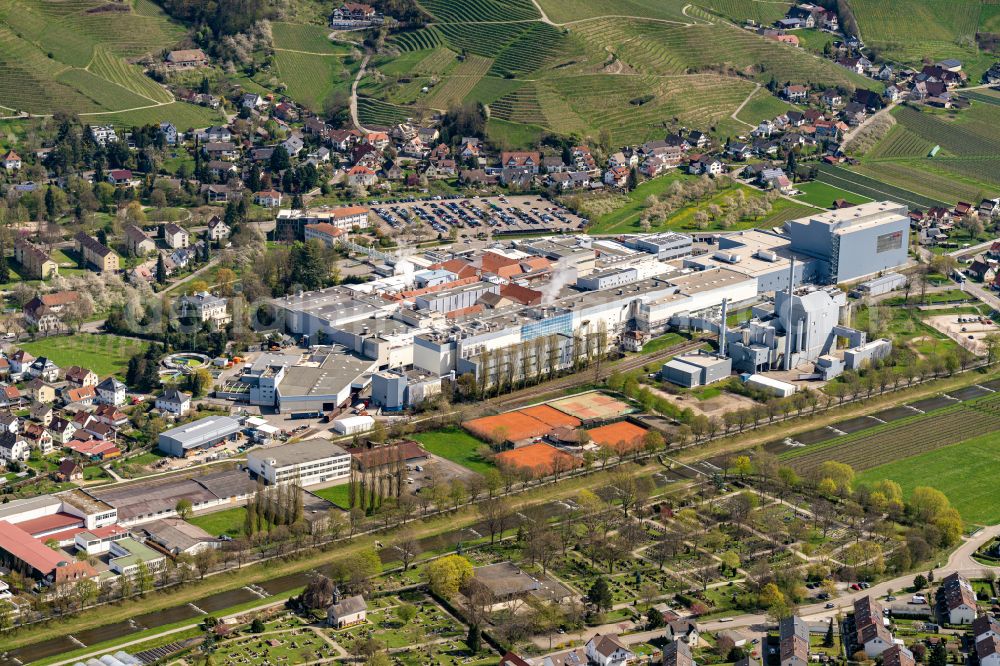 Oberkirch from above - Building and production halls on the premises of Papierfabrik August Koehler SE in Oberkirch in the state Baden-Wurttemberg, Germany