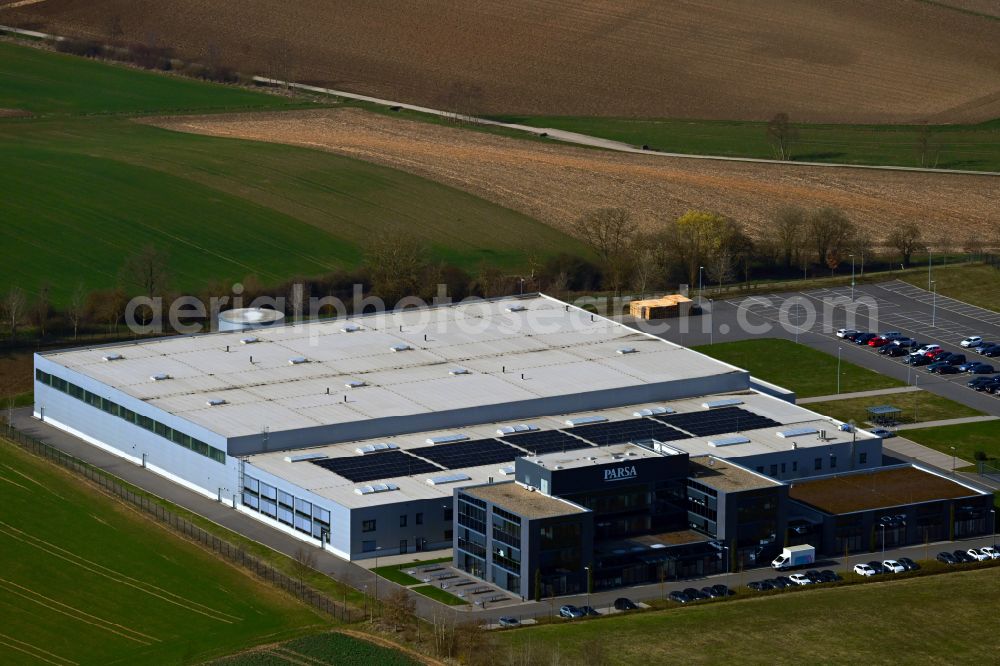 Sinsheim from above - Building and production halls on the premises of PARSA Beauty on street Hummelberg in Sinsheim in the state Baden-Wuerttemberg, Germany