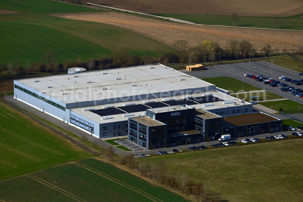 Sinsheim from the bird's eye view: Building and production halls on the premises of PARSA Beauty on street Hummelberg in Sinsheim in the state Baden-Wuerttemberg, Germany