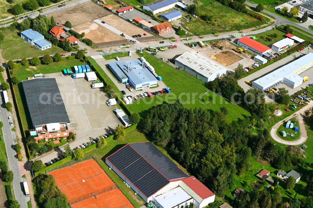 Aerial image Demmin - Building and production halls on the premises of peenelack GmbH & Co. KG on street Lobeck-Weg in the district Seedorf in Demmin in the state Mecklenburg - Western Pomerania, Germany