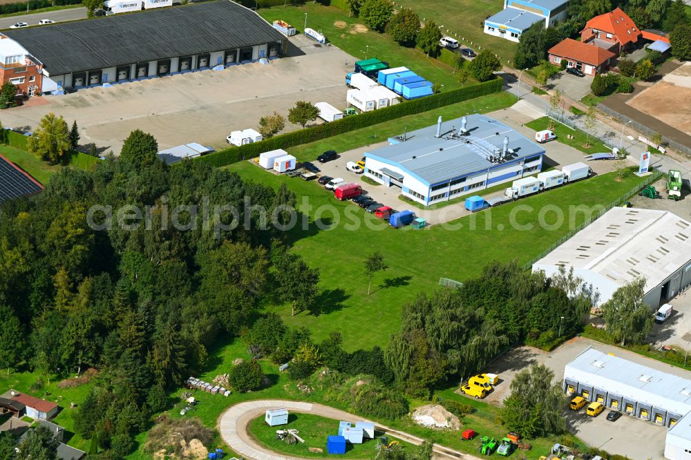 Aerial image Demmin - Building and production halls on the premises of peenelack GmbH & Co. KG on street Lobeck-Weg in the district Seedorf in Demmin in the state Mecklenburg - Western Pomerania, Germany