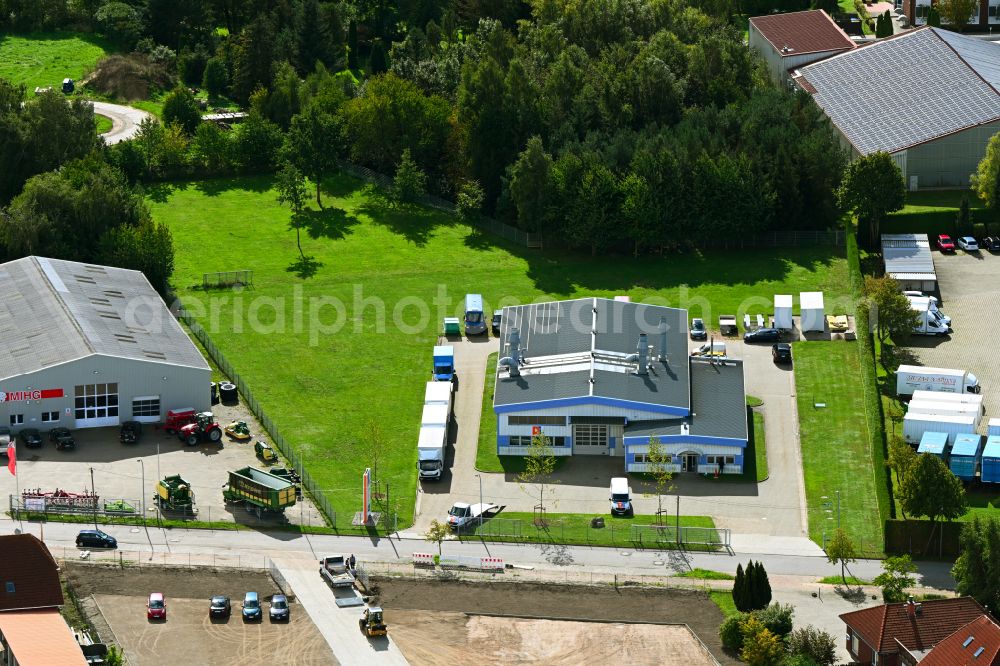 Demmin from above - Building and production halls on the premises of peenelack GmbH & Co. KG on street Lobeck-Weg in the district Seedorf in Demmin in the state Mecklenburg - Western Pomerania, Germany